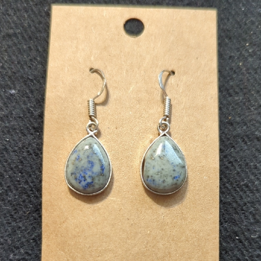 Silver Plated Grey Blue K2 Jasper Gemstone Teardrop Dangle Statement Earrings